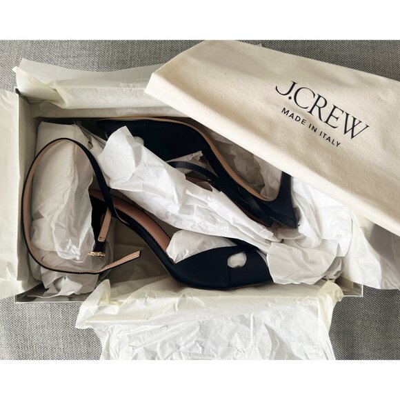 J.Crew Collection Satin Peep Toe Rylie Sandals, Sz 6.5, Black Italian Satin -NEW - Picture 6 of 10